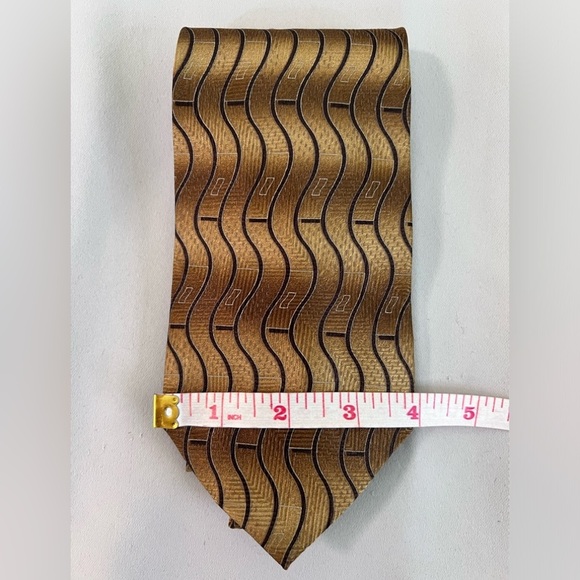 Mens Retro Neck Tie 58”X 4” ENRICO GUCCINI 100% Silk Brown Black Pattern - Picture 2 of 4